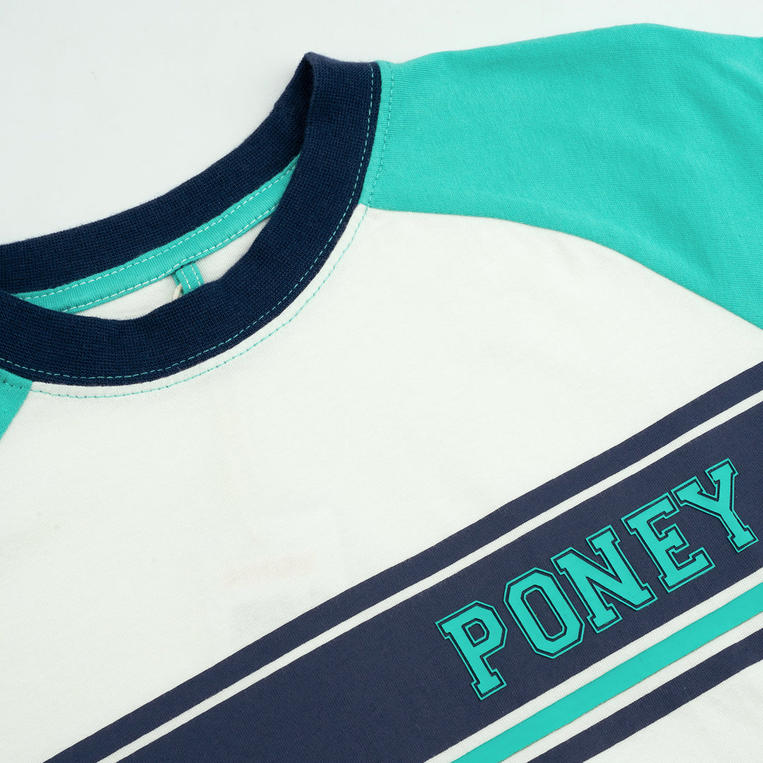 Poney Boys White Green on Blue Stripe Long Sleeve Tee