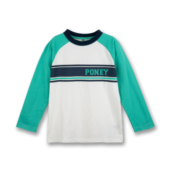Poney Boys White Green on Blue Stripe Long Sleeve Tee