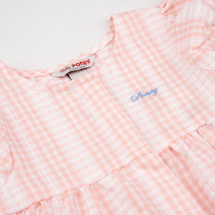 Poney Girls Pink Daisy Checks Short Sleeve Blouse