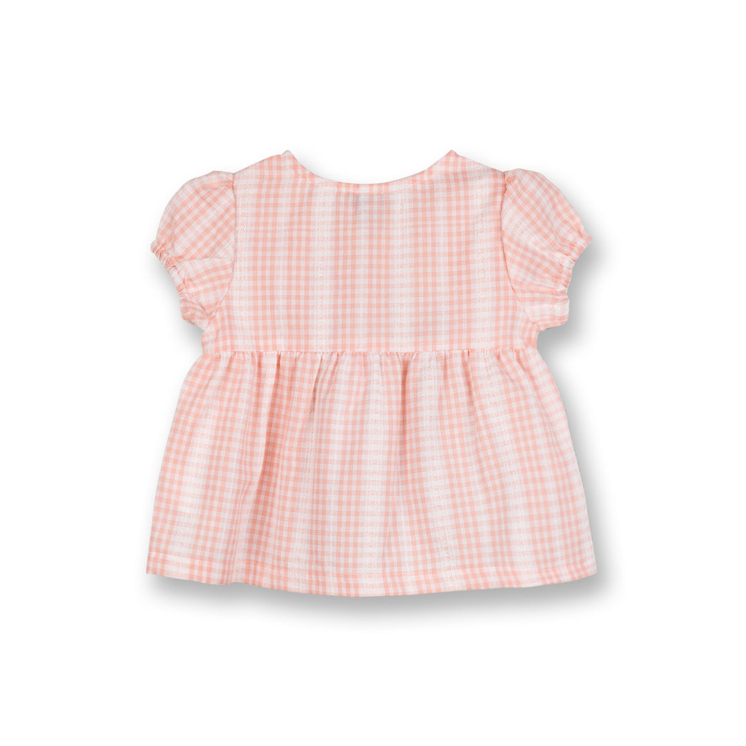 Poney Girls Pink Daisy Checks Short Sleeve Blouse