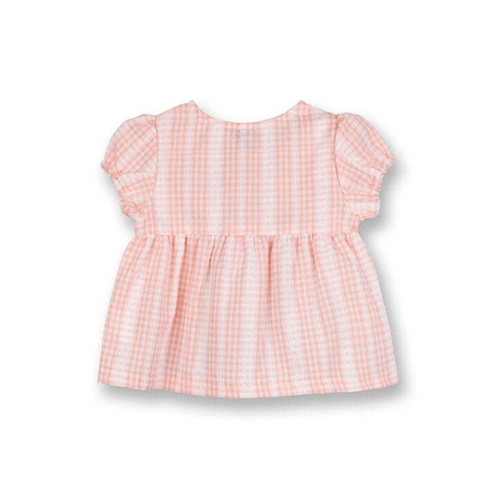 Poney Girls Pink Daisy Checks Short Sleeve Blouse