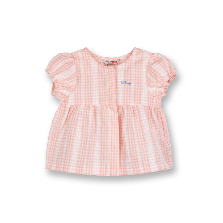 Poney Girls Pink Daisy Checks Short Sleeve Blouse