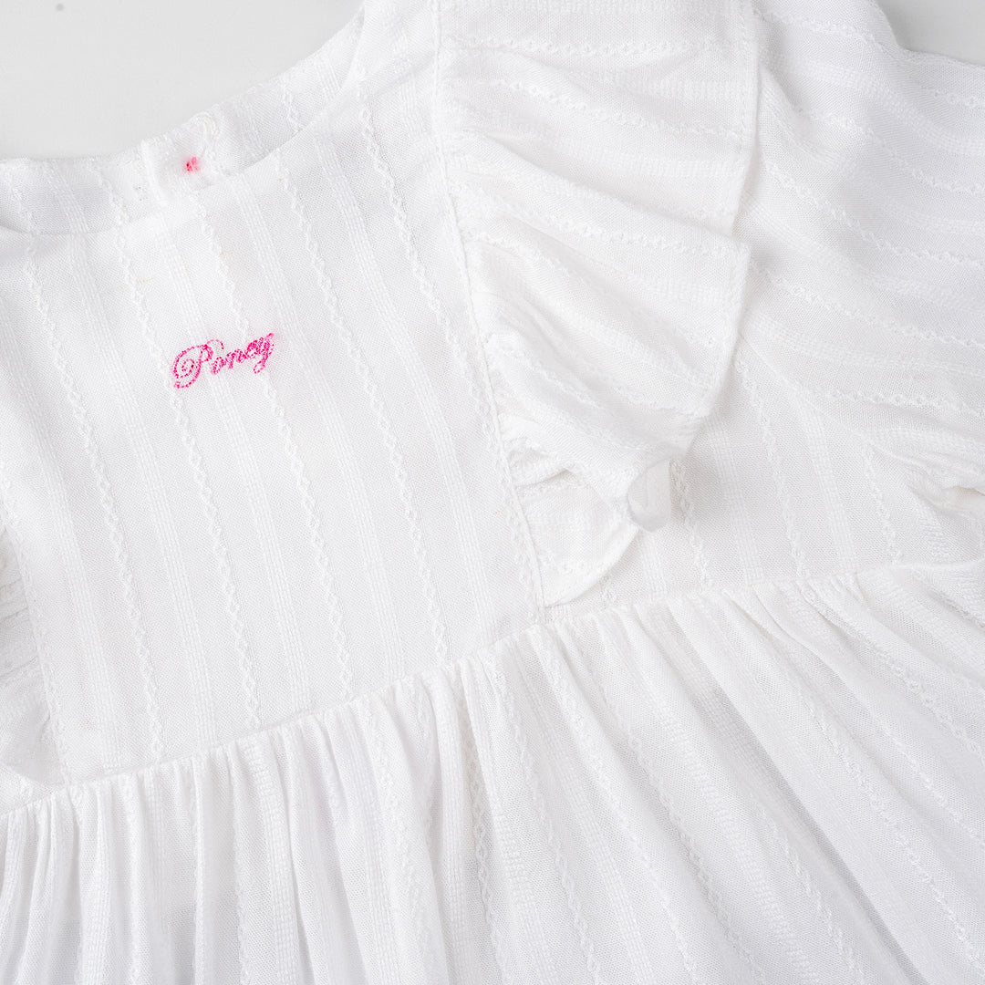 Poney Girls White Marshmallow Ruffles Quarter Sleeve Blouse