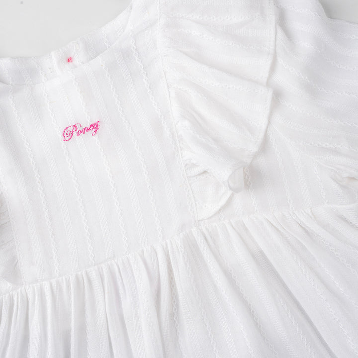 Poney Girls White Marshmallow Ruffles Quarter Sleeve Blouse