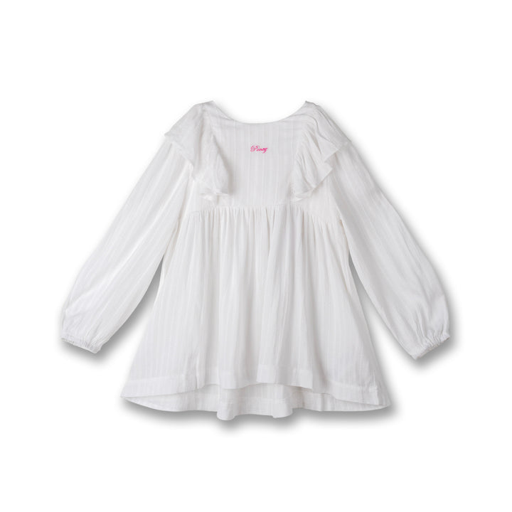 Poney Girls White Marshmallow Ruffles Quarter Sleeve Blouse