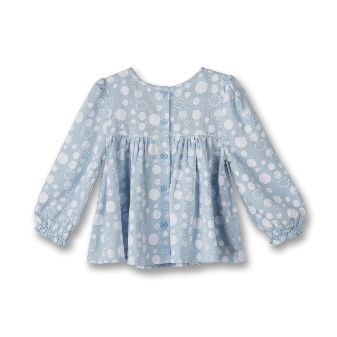 Poney Girls Light Blue Blueish Bubbles Long Sleeve Blouse