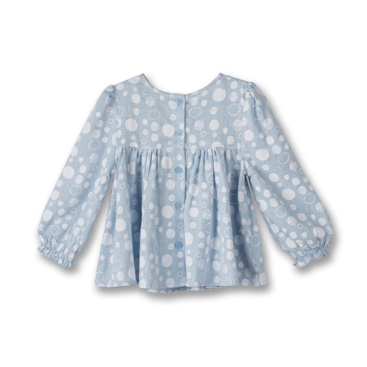 Poney Girls Light Blue Blueish Bubbles Long Sleeve Blouse