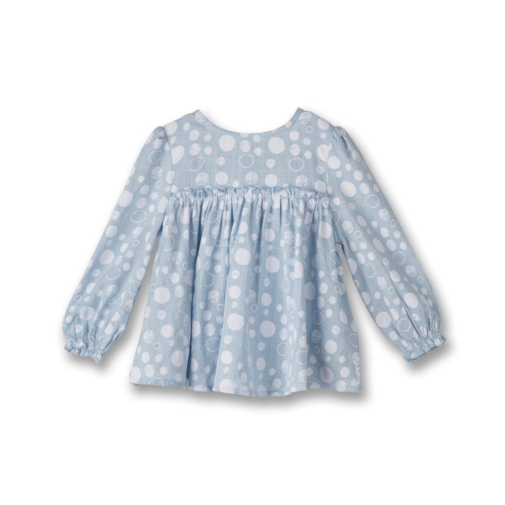 Poney Girls Light Blue Blueish Bubbles Long Sleeve Blouse
