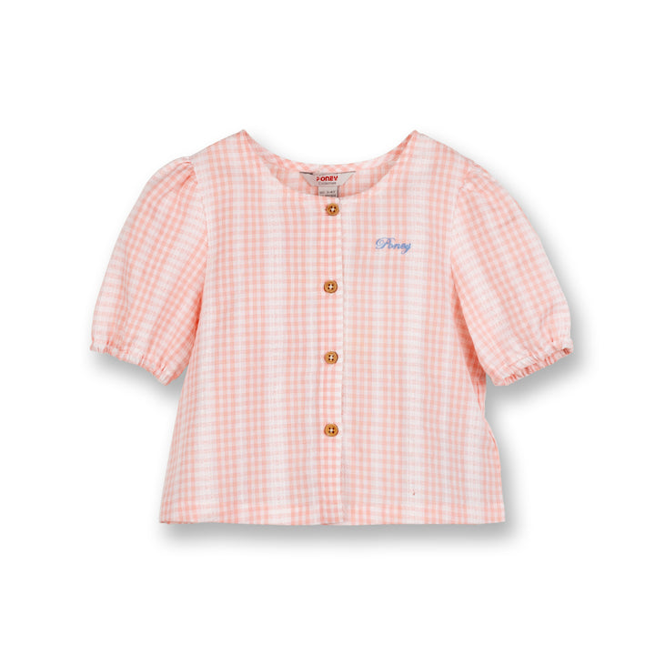 Poney Girls Pink Daisy Checks Short Sleeve Blouse