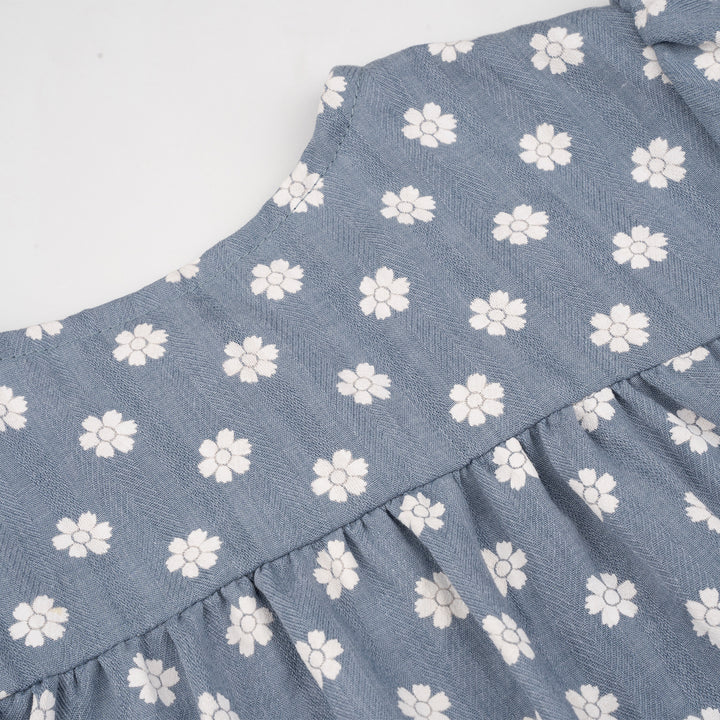 Poney Girls Blue Flower Printed Short Sleeve Blouse
