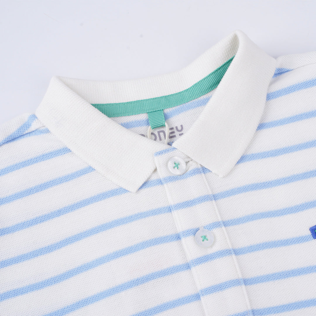 Poney Boys White Yard Dye Stripe Short Sleeve Polo