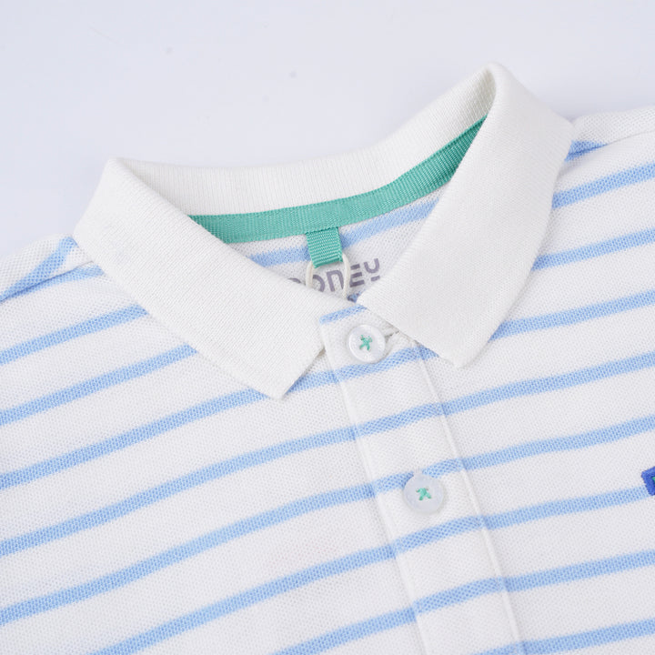 Poney Boys White Yard Dye Stripe Short Sleeve Polo
