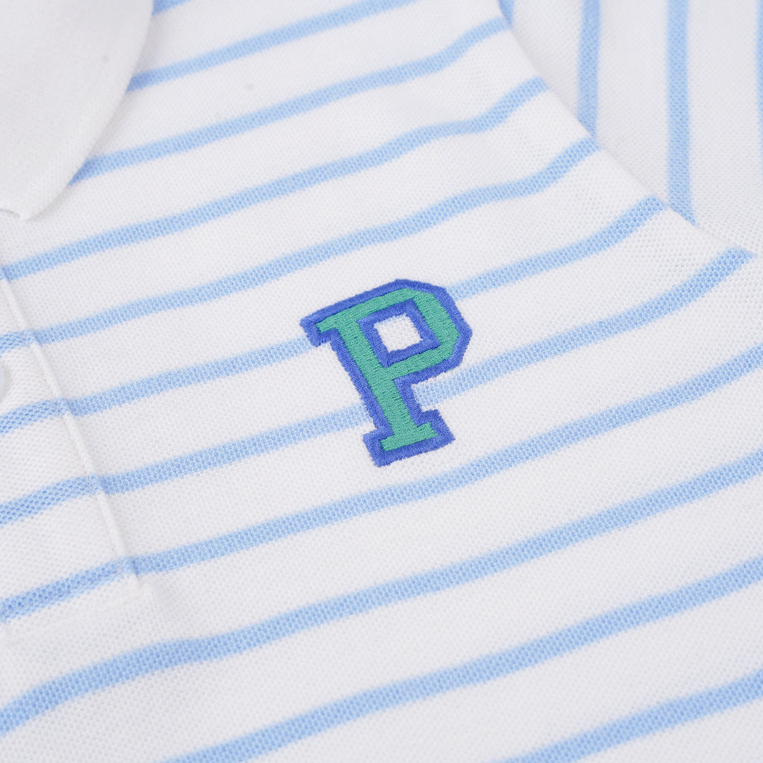 Poney Boys White Yard Dye Stripe Short Sleeve Polo