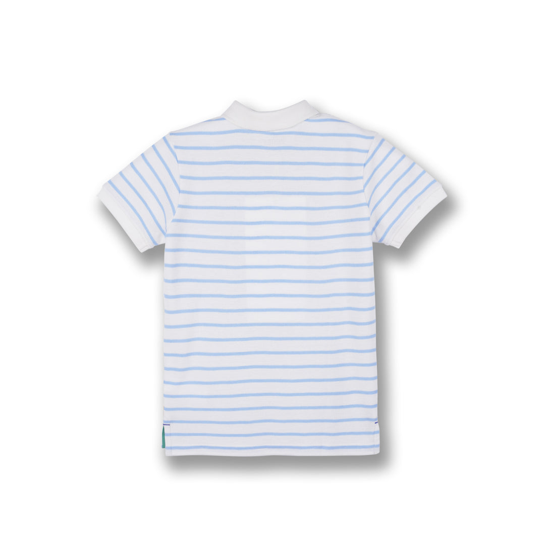 Poney Boys White Yard Dye Stripe Short Sleeve Polo