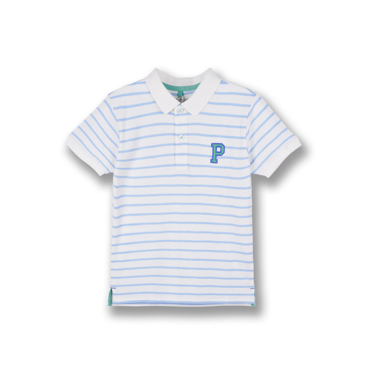 Poney Boys White Yard Dye Stripe Short Sleeve Polo
