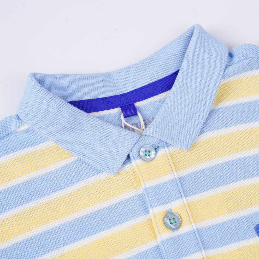 Poney Boys Light Blue Yard Dye Stripe Short Sleeve Polo
