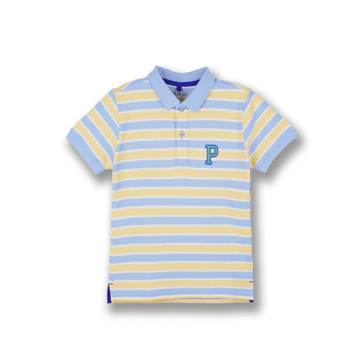 Poney Boys Light Blue Yard Dye Stripe Short Sleeve Polo