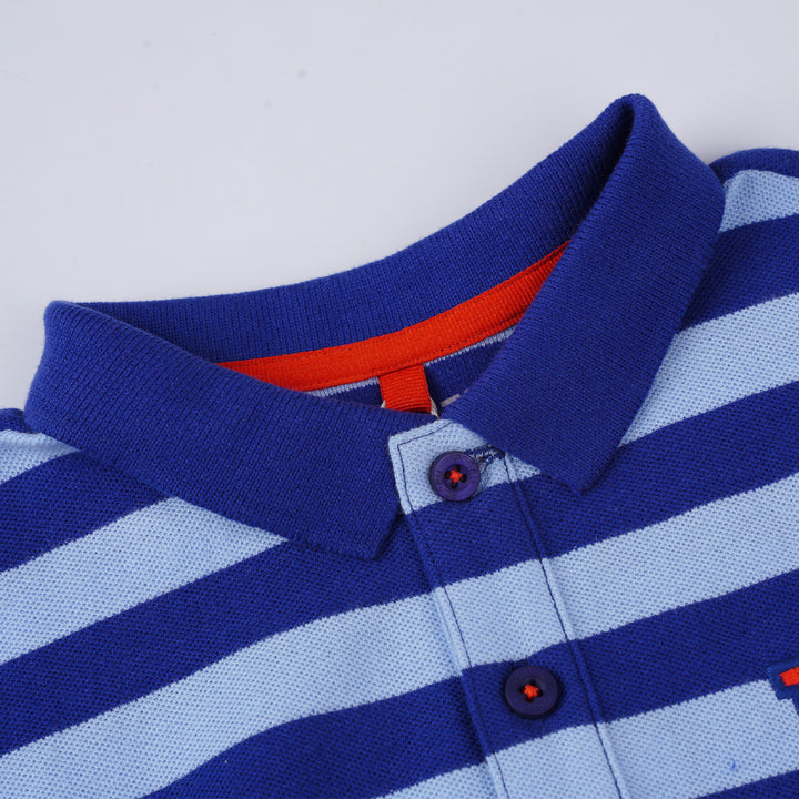 Poney Boys Blue Yard Dye Stripe Short Sleeve Polo