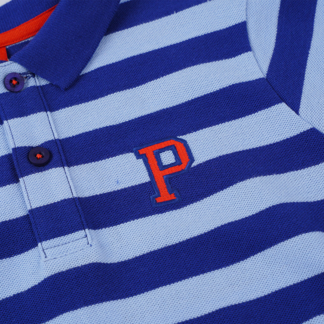 Poney Boys Blue Yard Dye Stripe Short Sleeve Polo