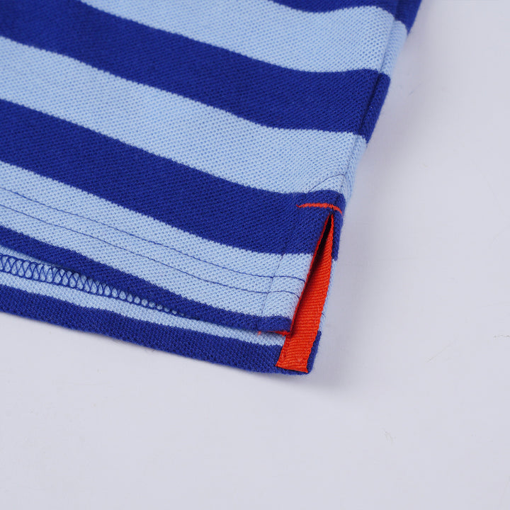 Poney Boys Blue Yard Dye Stripe Short Sleeve Polo