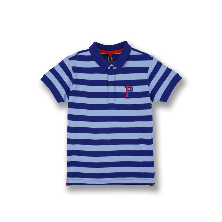 Poney Boys Blue Yard Dye Stripe Short Sleeve Polo
