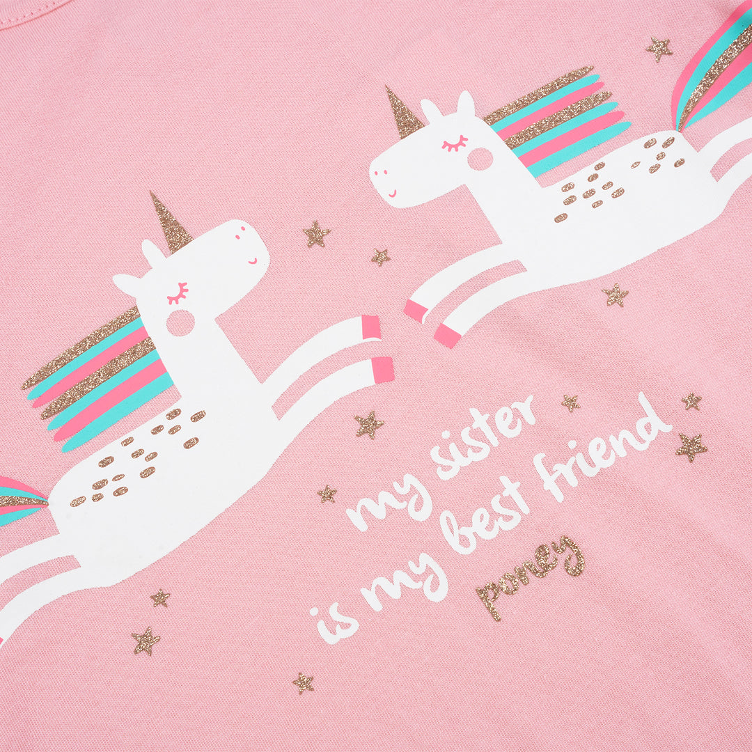 Poney Girls Pink Best Friends Unicorns Long Sleeve Tee