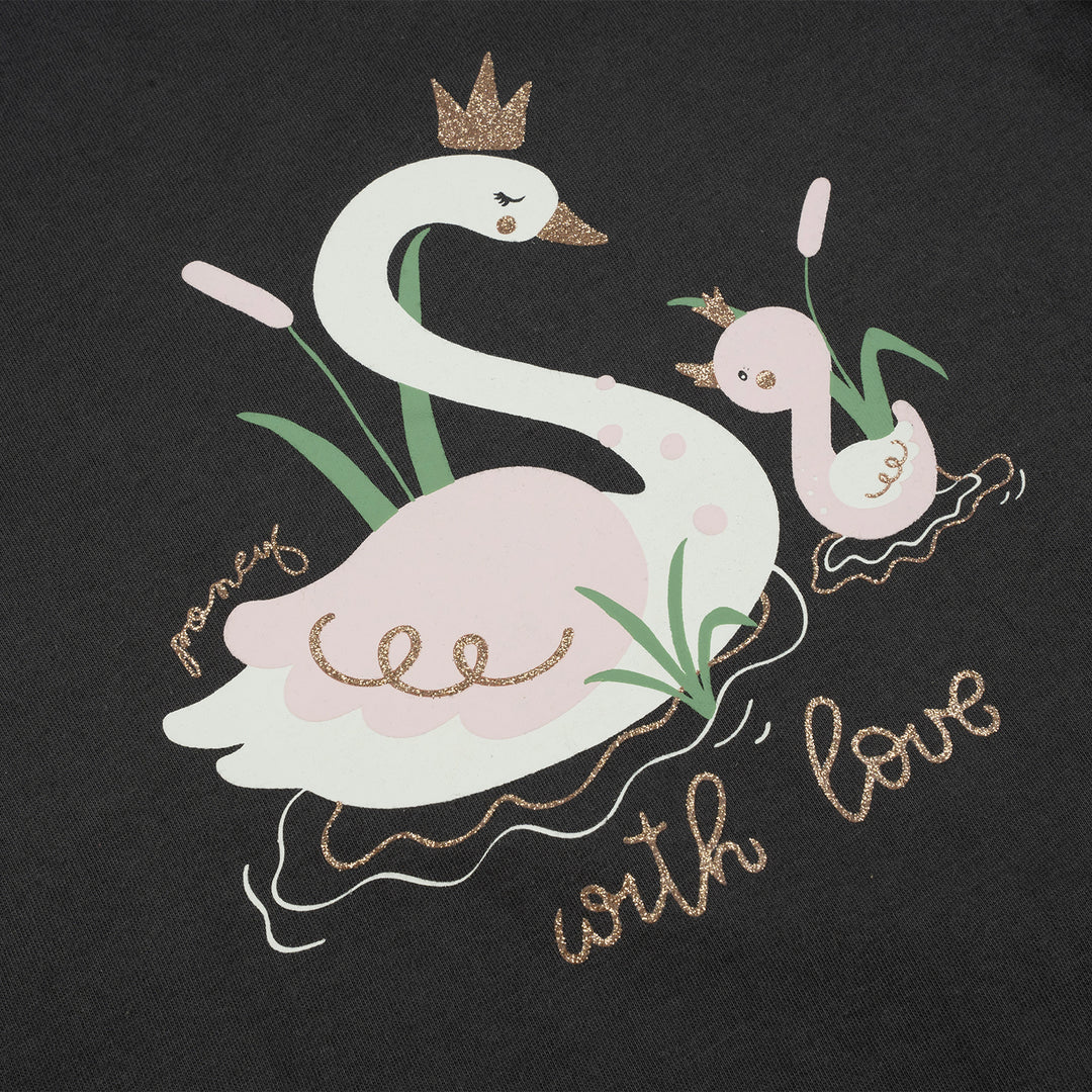 Poney Girls Dark Grey Mummy & Baby Swan Long Sleeve Tee
