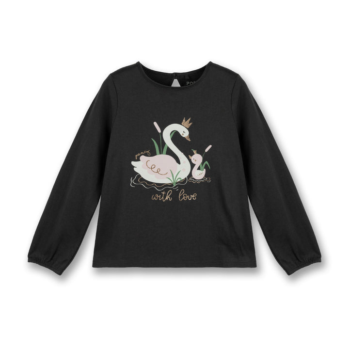 Poney Girls Dark Grey Mummy & Baby Swan Long Sleeve Tee