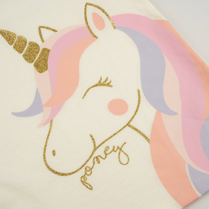 Poney Girls Cream Party Unicorn Long Sleeve Tee