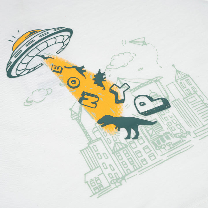 Poney Boys White Alien Catching Saurus Short Sleeve Tee