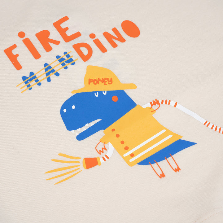 Poney Boys Beige Firefighter Saurus Short Sleeve Tee