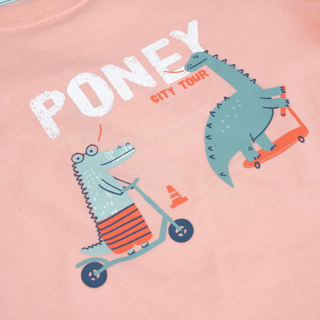 Poney Boys Light Orange Cutey Dino in Town Short Sleeve Tee