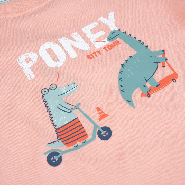 Poney Boys Light Orange Cutey Dino in Town Short Sleeve Tee