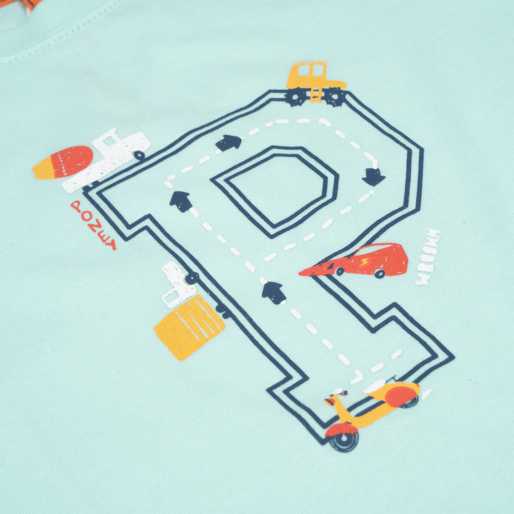 Poney Boys Light Green Excavation Dino Short Sleeve Tee