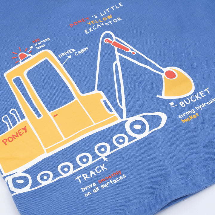 Poney Boys Blue Poney's Little Yellow Excavator Short Sleeve Tee