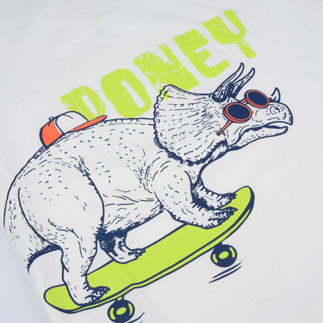 Poney Boys White Triceratops on the Skate Short Sleeve Tee