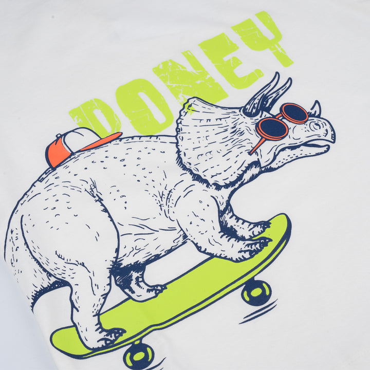 Poney Boys White Triceratops on the Skate Short Sleeve Tee