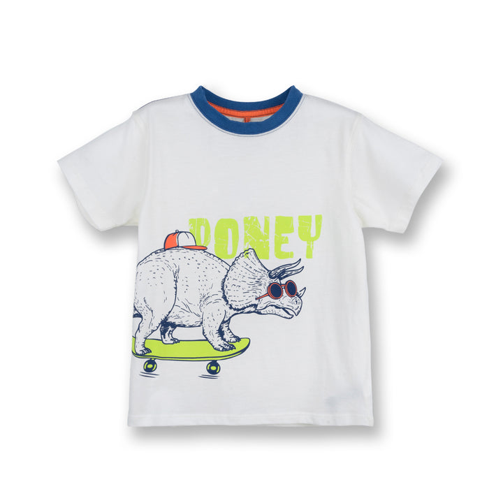 Poney Boys White Triceratops on the Skate Short Sleeve Tee