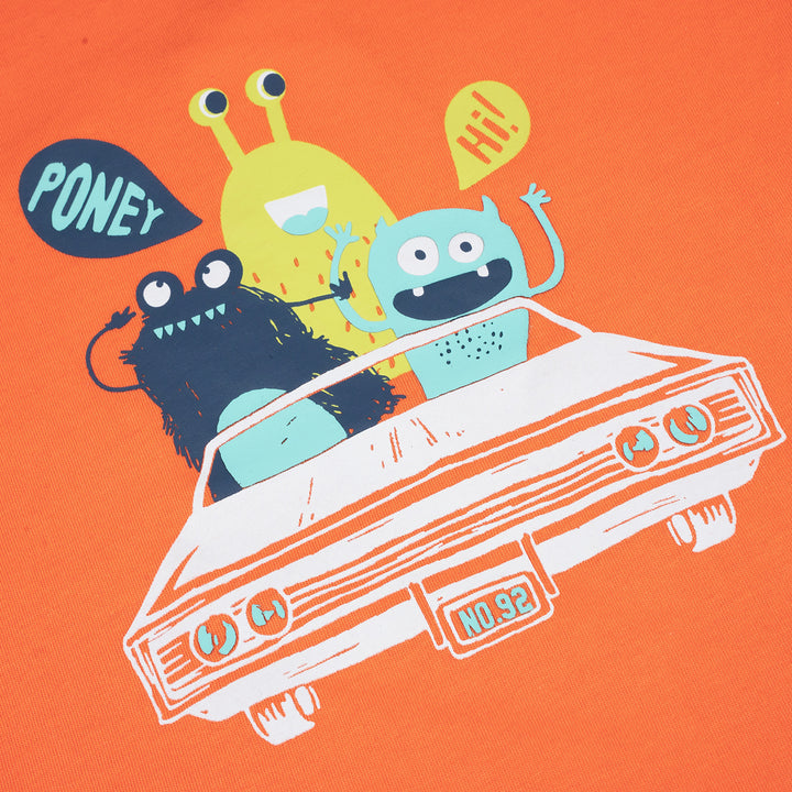 Poney Boys Orange Poney Monster Ride Short Sleeve Tee