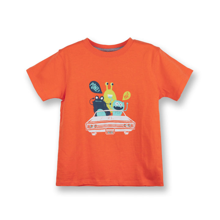 Poney Boys Orange Poney Monster Ride Short Sleeve Tee