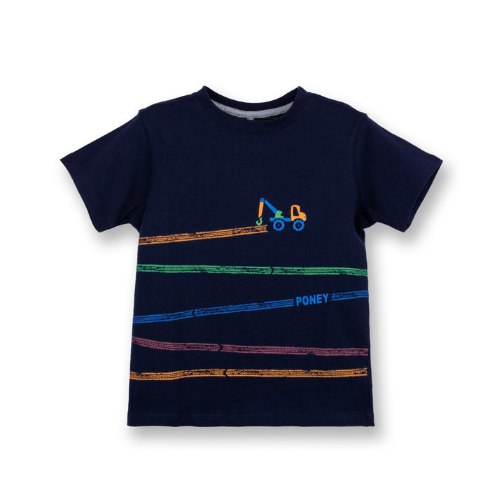 Poney Boys Navy Tow Truck Track Short Sleeve Tee
