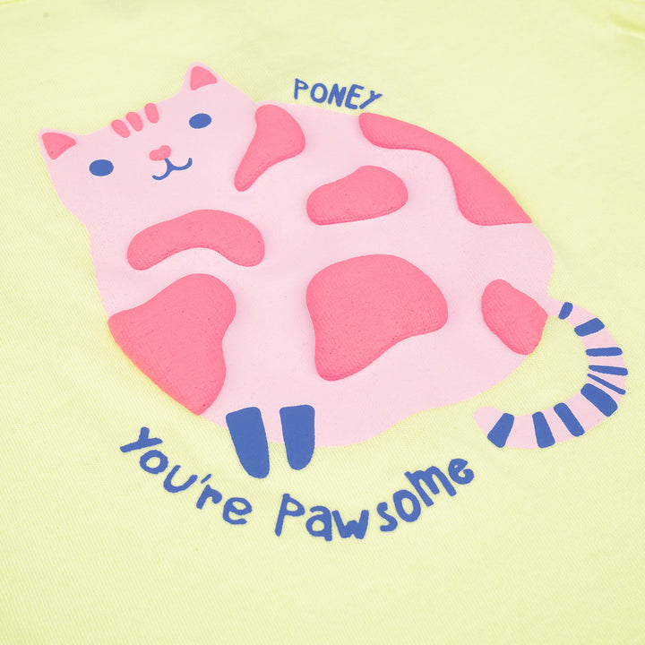 Poney Girls Light Yellow Pawsome Kitty Short Sleeve Tee