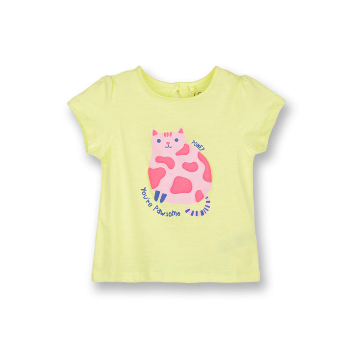 Poney Girls Light Yellow Pawsome Kitty Short Sleeve Tee