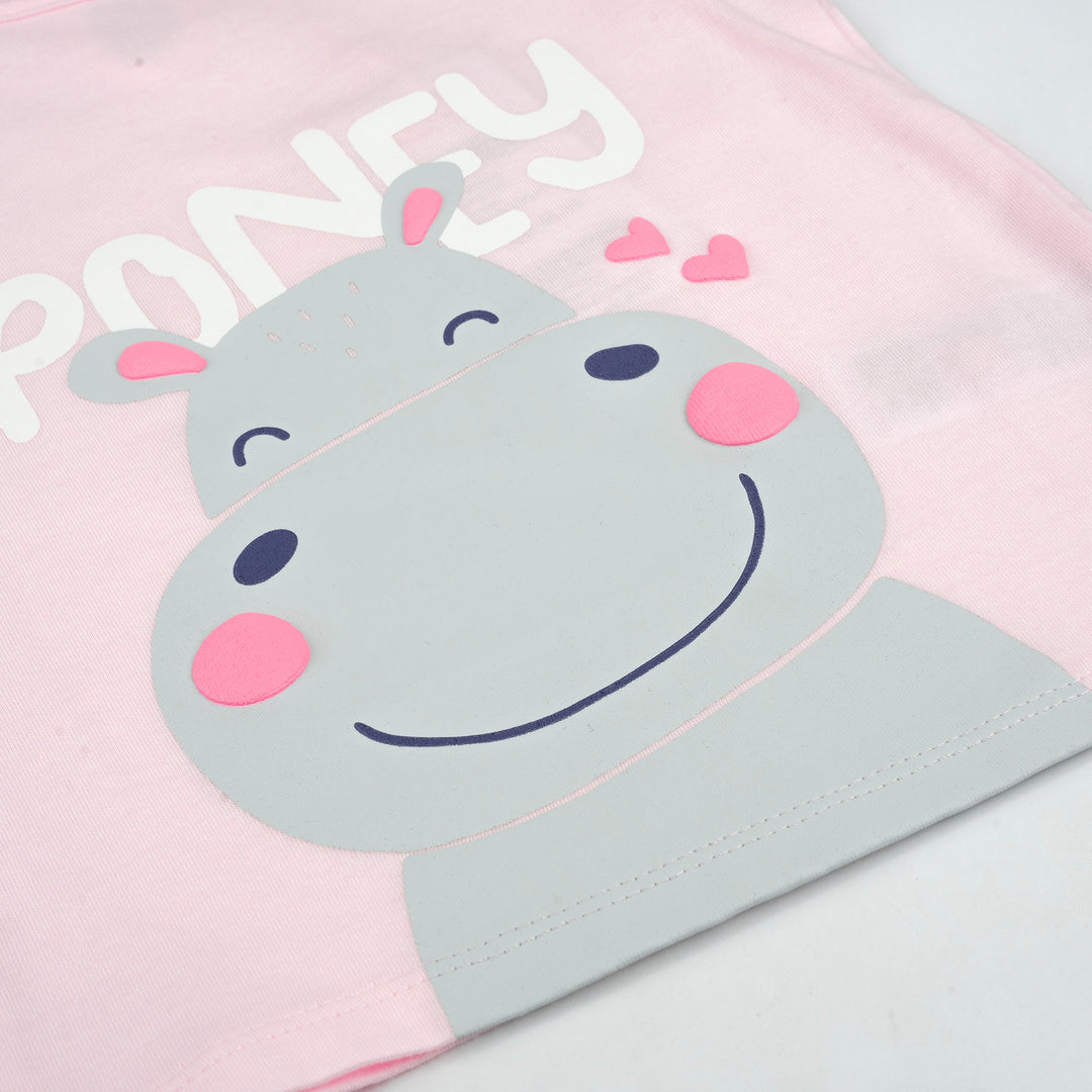 Poney Girls Light Pink Happy Little Hippo-Poney Short Sleeve Tee