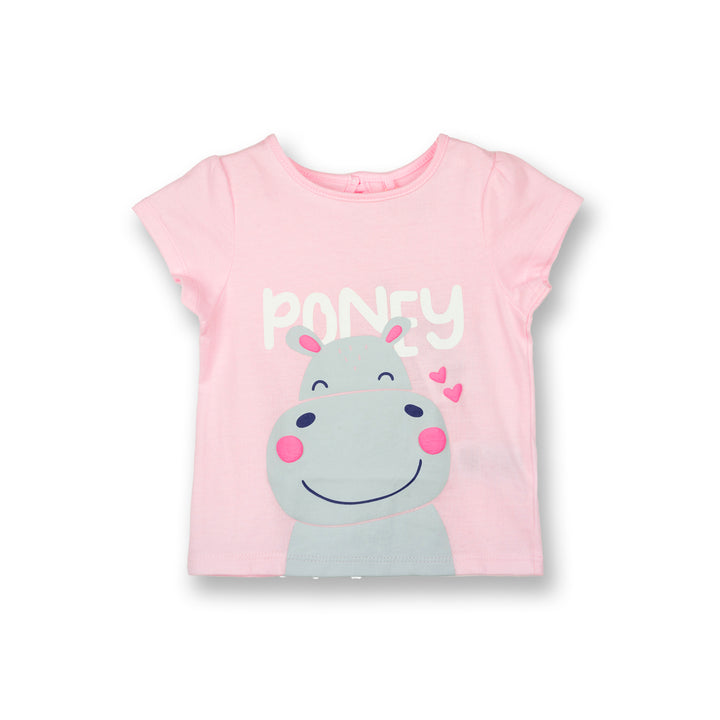 Poney Girls Light Pink Happy Little Hippo-Poney Short Sleeve Tee