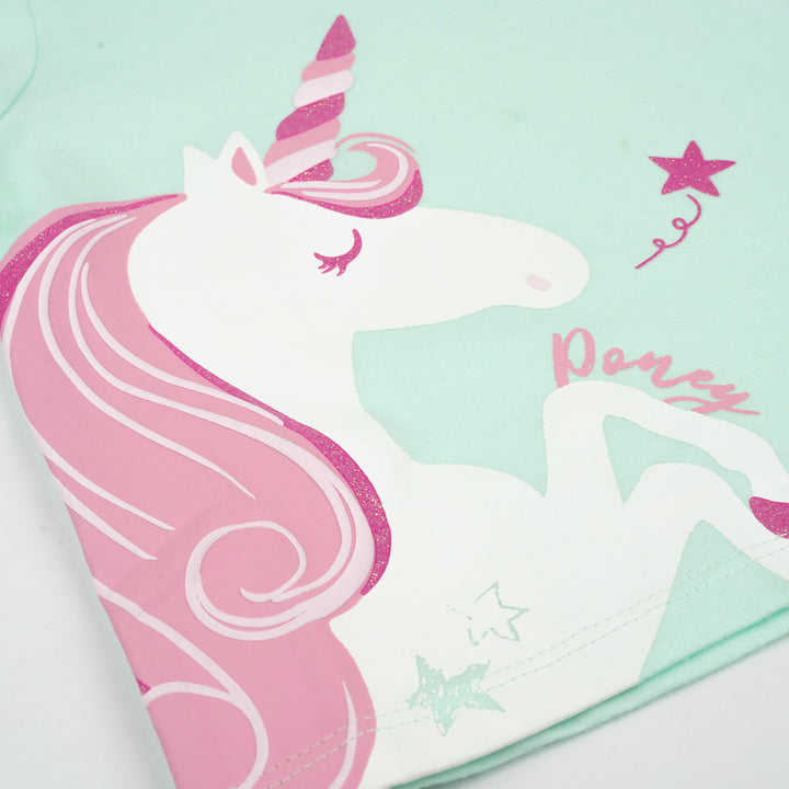 Poney Girls Light Green Fabulousome Unicorn Short Sleeve Tee