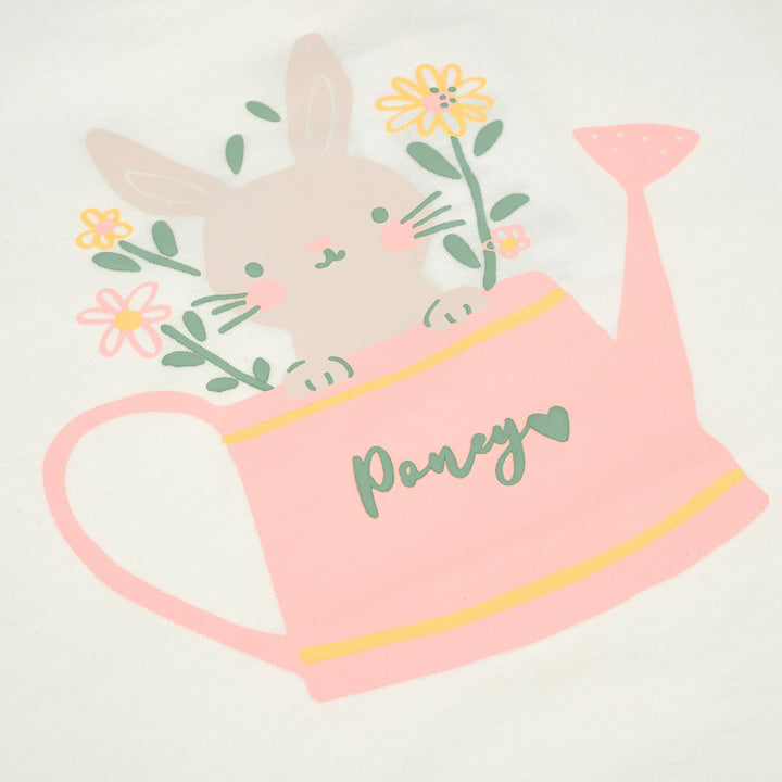 Poney Girls White Bunny in Watering Pot Short Sleeve Tee