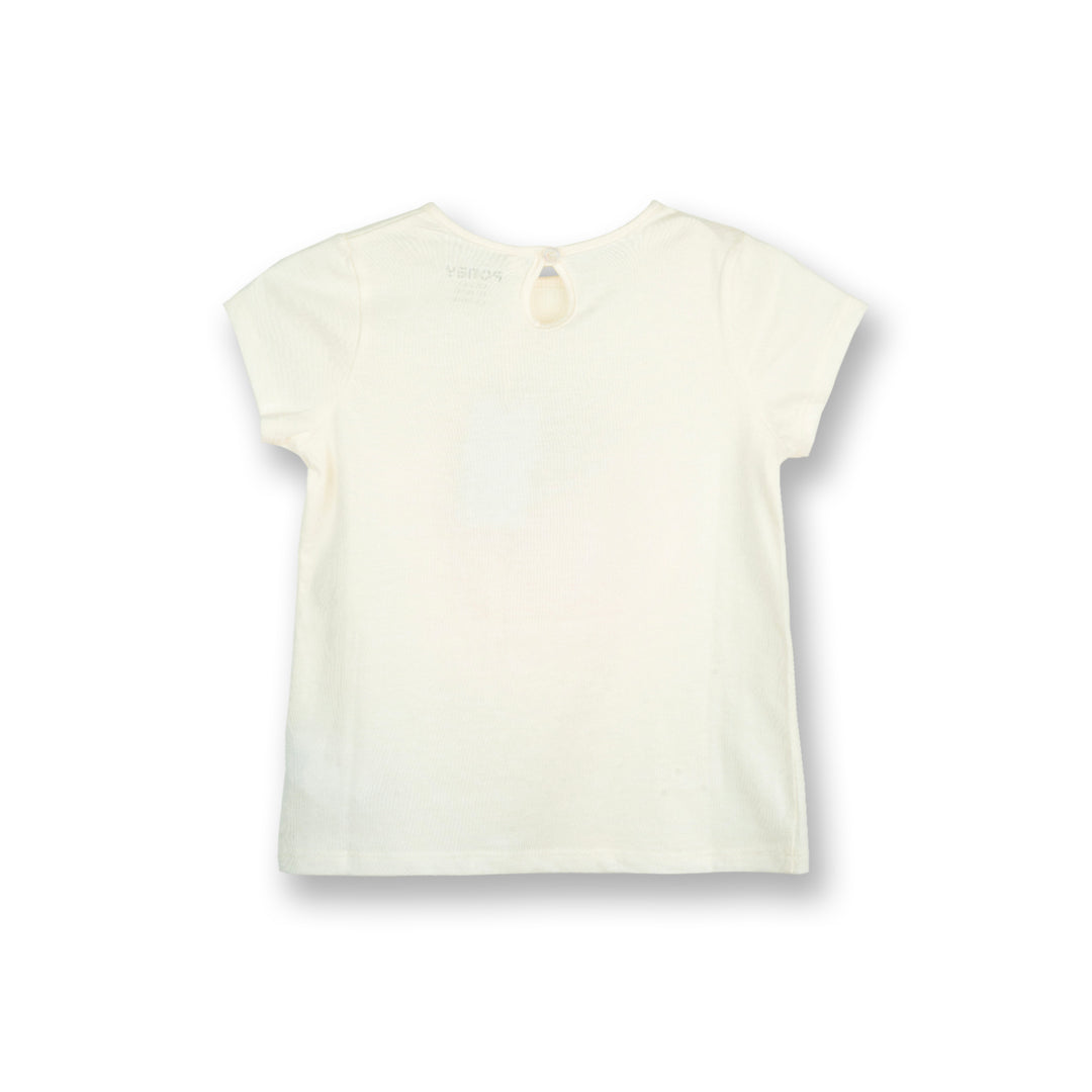 Poney Girls White Bunny in Watering Pot Short Sleeve Tee