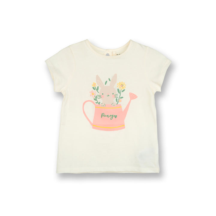 Poney Girls White Bunny in Watering Pot Short Sleeve Tee