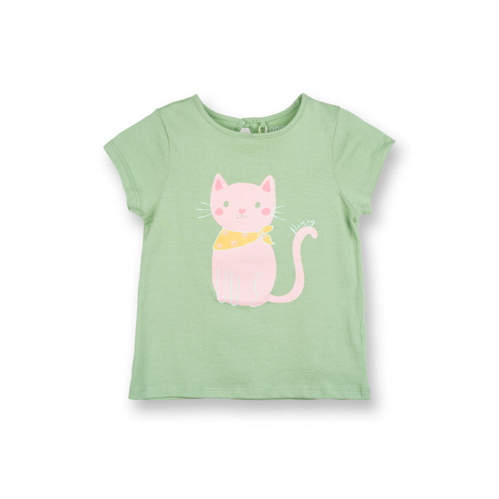 Poney Girls Green Fancy Scarf Kitty Short Sleeve Tee